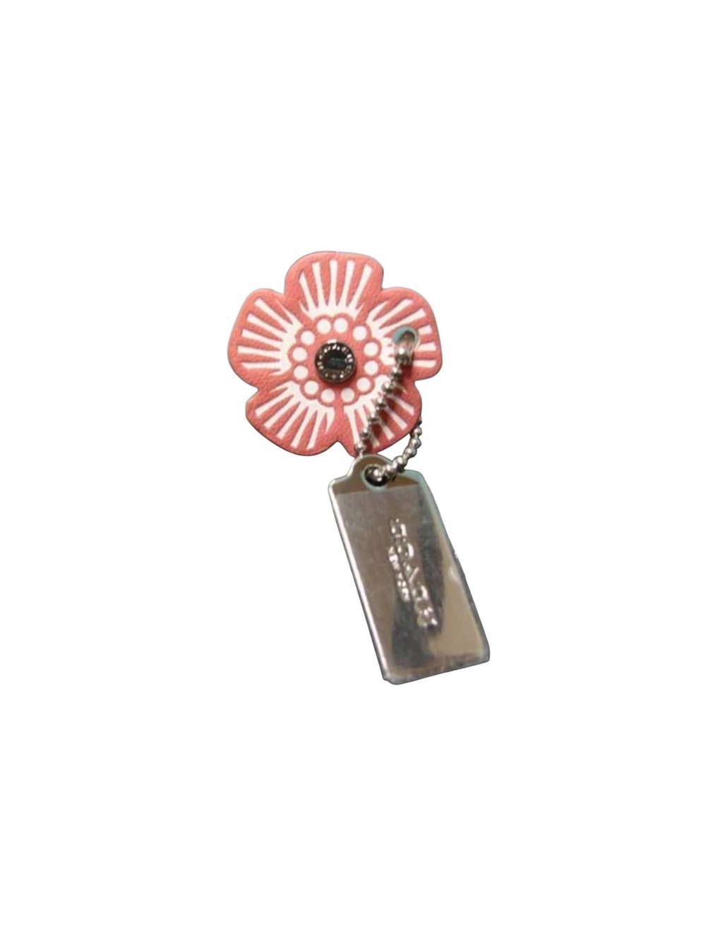 COACH MINI PINK TEA ROSE FLOWER SILVER BAG CHARM AND HANG TAG SET
